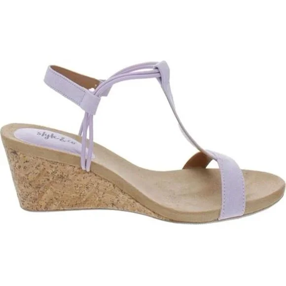 Style & Co. Womens Mulan Wedge Sandals T-Strap Open Toe Purple Size 10 - Picture 2 of 4
